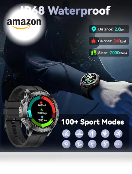 GPS Military Smart Watch with AMOLED Display, 100+ Sports Modes, IP68 Waterproof — Smartwatches, LIGE