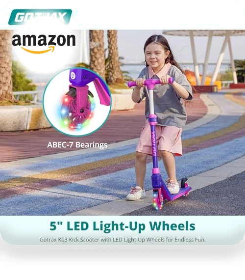 Kick Scooter for Kids with LED Lighted Wheels, Adjustable Handlebars — Electric Vehicles, Gotrax