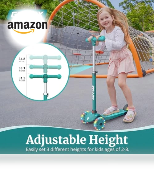 Kids Kick Scooter with LED Lighted Wheels and Adjustable Handlebars — Balance Bikes, Gotrax