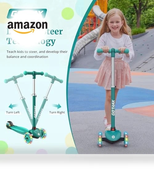 Kids Kick Scooter with LED Lighted Wheels and Adjustable Handlebars — Balance Bikes, Gotrax