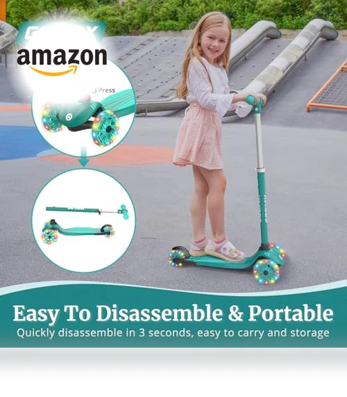 Kids Kick Scooter with LED Lighted Wheels and Adjustable Handlebars — Balance Bikes, Gotrax