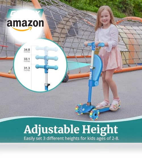 Kids Kick Scooter with LED Wheels and Adjustable Handlebars — Push Scooters, Gotrax