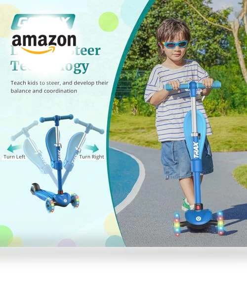 Kids Kick Scooter with LED Wheels and Adjustable Handlebars — Push Scooters, Gotrax