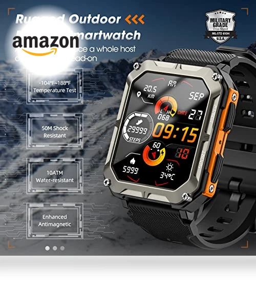 Military Smart Watch with Blood Pressure Monitor, 10 ATM Waterproof Fitness Tracker — Smartwatches, Rgthuhu