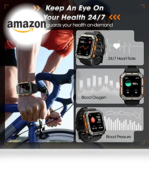 Military Smart Watch with Blood Pressure Monitor, 10 ATM Waterproof Fitness Tracker — Smartwatches, Rgthuhu