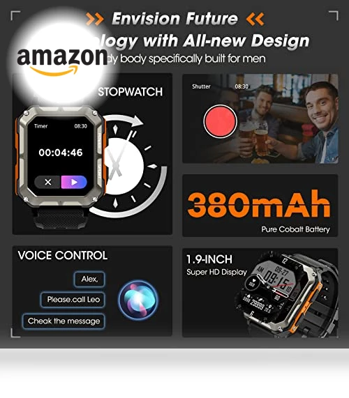 Military Smart Watch with Blood Pressure Monitor, 10 ATM Waterproof Fitness Tracker — Smartwatches, Rgthuhu