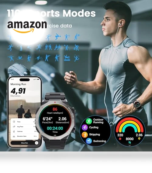 Military Smart Watch with Bluetooth Calls, 1.39" HD Display, 110+ Sports Modes — Smartwatches, Cillso