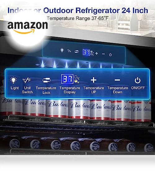 Outdoor Refrigerator 24 Inch Wide, Stainless Steel Beverage Refrigerator 176 Can — Mini Fridges, Tylza