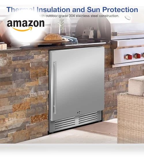 Outdoor Refrigerator 24 Inch Wide, Stainless Steel Beverage Refrigerator 176 Can — Mini Fridges, Tylza