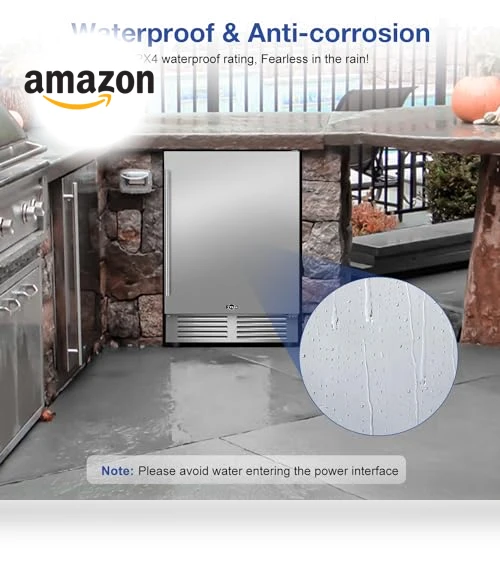 Outdoor Refrigerator 24 Inch Wide, Stainless Steel Beverage Refrigerator 176 Can — Mini Fridges, Tylza