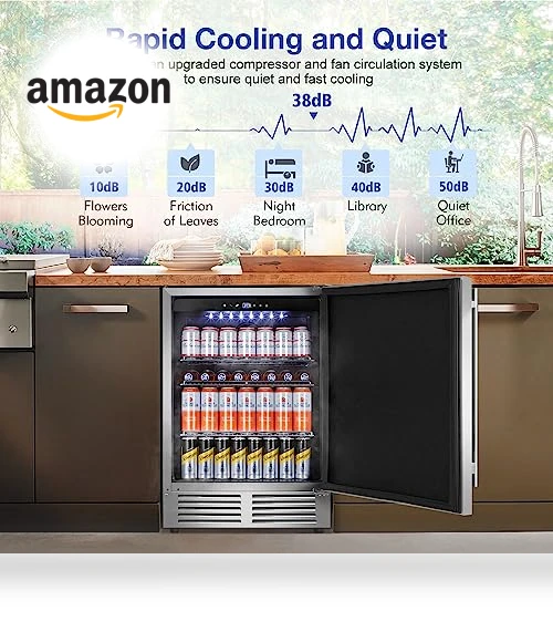 Outdoor Refrigerator 24 Inch Wide, Stainless Steel Beverage Refrigerator 176 Can — Mini Fridges, Tylza