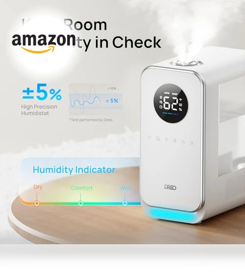 Smart Quiet Cool Mist Humidifier for Large Room, 5L with Alexa/Google — Air Moisturizers, Dreo