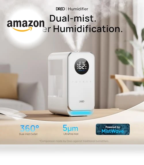 Smart Quiet Cool Mist Humidifier for Large Room, 5L with Alexa/Google — Air Moisturizers, Dreo