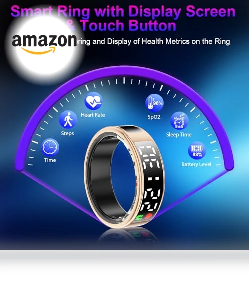 Smart Ring Health Tracker with Display Screen & Touch Button — Wearable Accessories