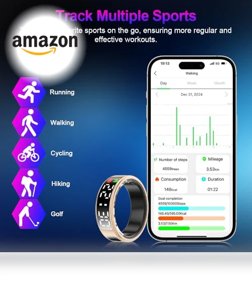 Smart Ring Health Tracker with Display Screen & Touch Button — Wearable Accessories