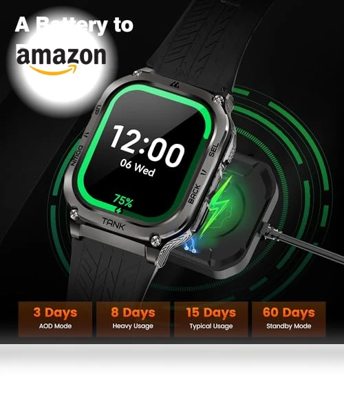 Smart Watch with 60 Days Battery, 5ATM Waterproof, AMOLED Display — Smartwatches, AMAZTIM