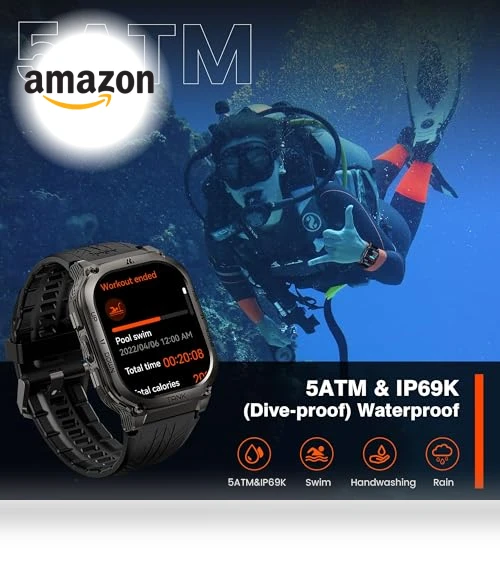 Smart Watch with 60 Days Battery, 5ATM Waterproof, AMOLED Display — Smartwatches, AMAZTIM