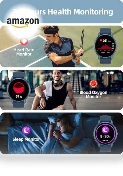 Smart Watch with Call Function, Fitness Tracker, Heart Rate Monitor, IP68 Waterproof — Smartwatches, Parsonver