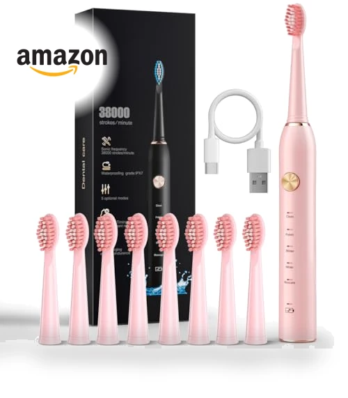 Sonic Electric Toothbrush for Adults, Smart Cleaning and Whitening, 5 Modes Selection 38000VPM Rechargeable — Ultrasonic, AJELU