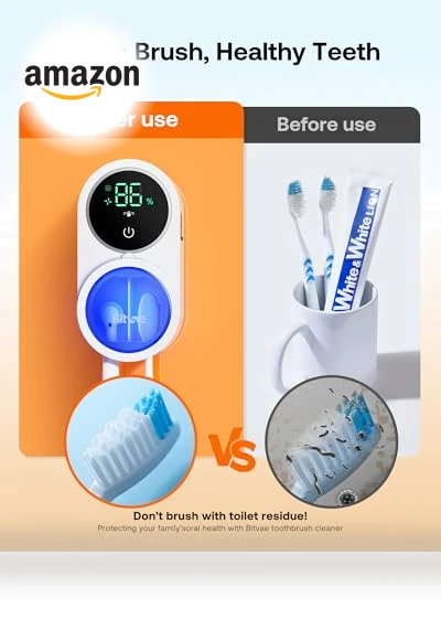 Toothbrush Cleaner & Holder with LED Smart Screen, Rechargeable — Travel Toothbrush Holders, Bitvae
