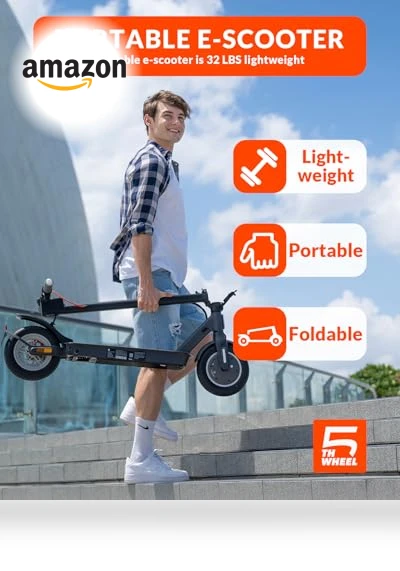 V30PRO Electric Scooter, 10" Solid Tires, 350W Motor & 18 MPH, 19.9 Miles Range — Electric Self-Balancing Scooters, 5TH WHEEL