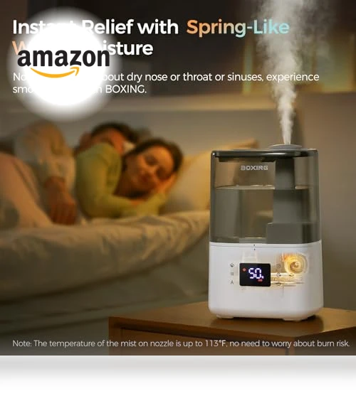 Warm and Cool Mist Humidifier with Remote, 4.5L — Air Moisture Control, BOXING