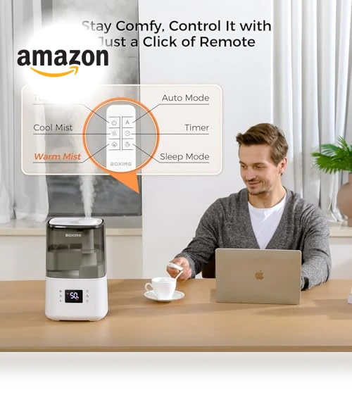Warm and Cool Mist Humidifier with Remote, 4.5L — Air Moisture Control, BOXING