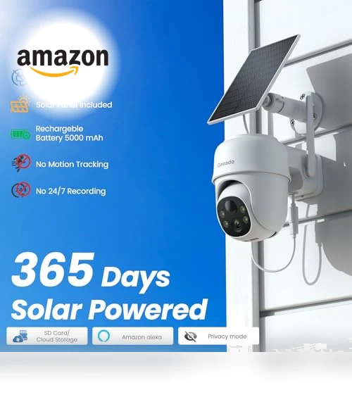 2K Outdoor Security Camera with Solar Power, 360° Viewing, Human Detection — Smart Home Security, cinnado