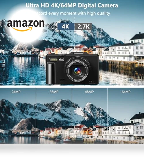 4K Vlogging Camera with Flip Screen and 18X Digital Zoom — Compact Digital Cameras, Gavonde