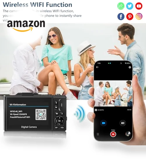 4K Vlogging Camera with Flip Screen and 18X Digital Zoom — Compact Digital Cameras, Gavonde