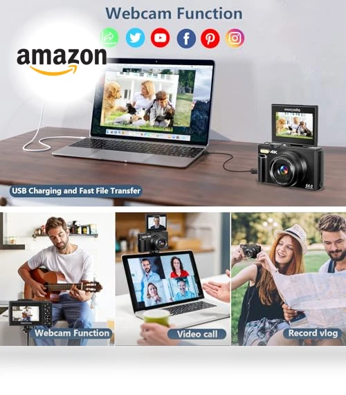 4K Vlogging Camera with Flip Screen and 18X Digital Zoom — Compact Digital Cameras, Gavonde