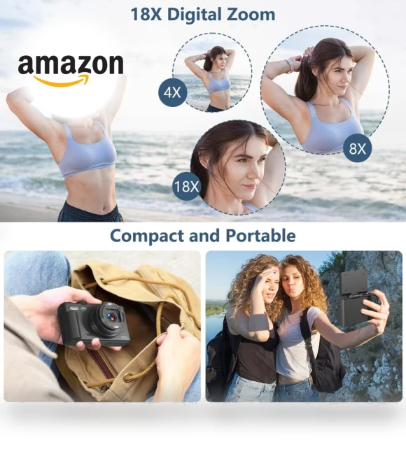 4K Vlogging Camera with Flip Screen and 18X Digital Zoom — Compact Digital Cameras, Gavonde