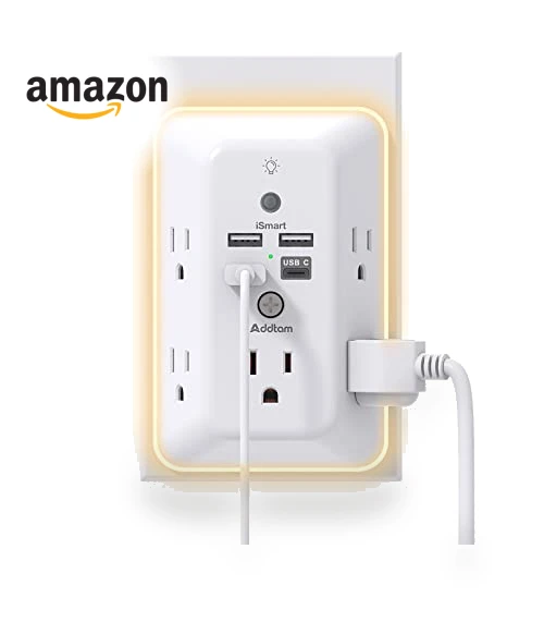 5-Outlet Splitter with 4 USB Ports and Night Light — Power Solutions & Surge Protection, Addtam