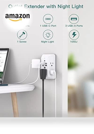 5-Outlet Splitter with 4 USB Ports and Night Light — Power Solutions & Surge Protection, Addtam