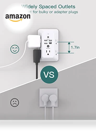 5-Outlet Splitter with 4 USB Ports and Night Light — Power Solutions & Surge Protection, Addtam