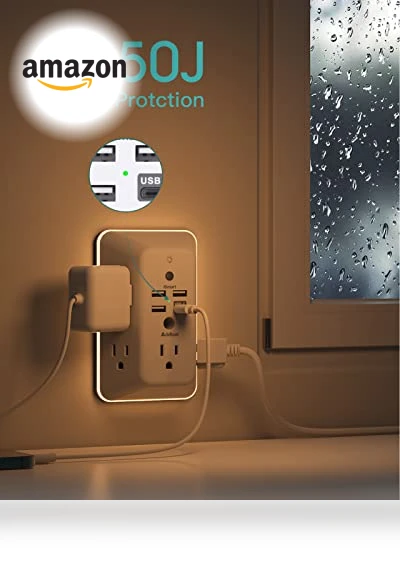 5-Outlet Splitter with 4 USB Ports and Night Light — Power Solutions & Surge Protection, Addtam