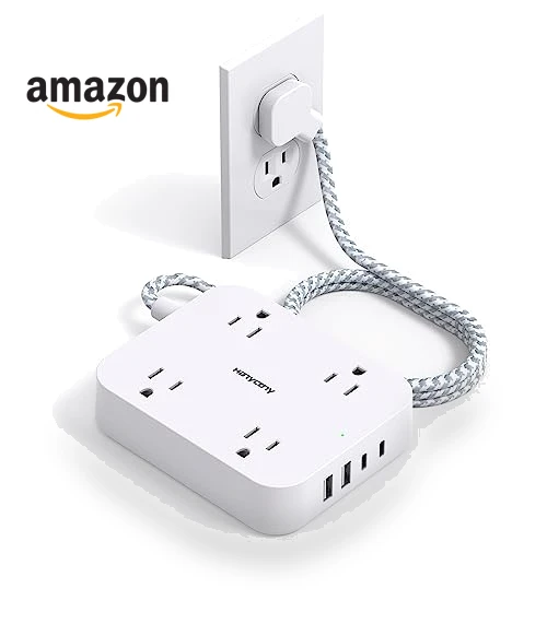 5ft Power Strip with 4 USB Ports (2 USB C) and 4 Outlets — Power Solutions & Surge Protection, HANYCONY