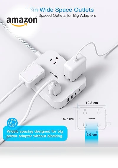 5ft Power Strip with 4 USB Ports (2 USB C) and 4 Outlets — Power Solutions & Surge Protection, HANYCONY