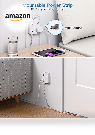 5ft Power Strip with 4 USB Ports (2 USB C) and 4 Outlets — Power Solutions & Surge Protection, HANYCONY