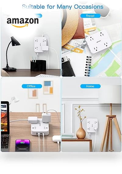 5ft Power Strip with 4 USB Ports (2 USB C) and 4 Outlets — Power Solutions & Surge Protection, HANYCONY