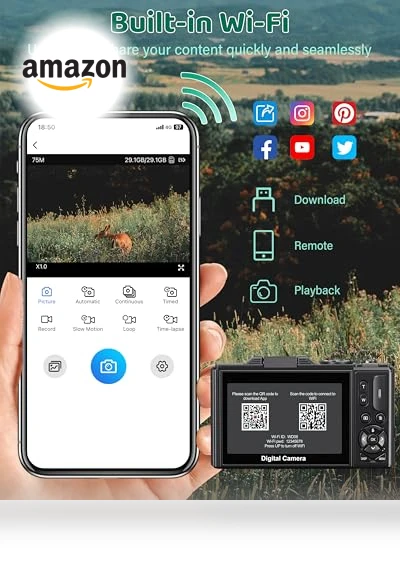 5K UHD & 75MP Digital Camera with WiFi, 18X Zoom, Flip Screen — Compact Digital Cameras
