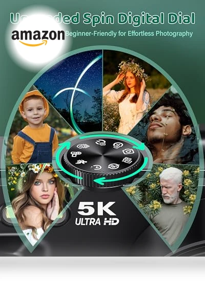 5K UHD & 75MP Digital Camera with WiFi, 18X Zoom, Flip Screen — Compact Digital Cameras