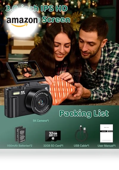 5K UHD & 75MP Digital Camera with WiFi, 18X Zoom, Flip Screen — Compact Digital Cameras