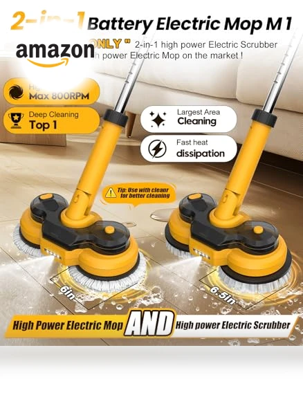6000mAh Battery Electric Mop with Smart Display and LED Light — Cordless Vacuums & Sweepers, qimedo