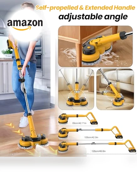 6000mAh Battery Electric Mop with Smart Display and LED Light — Cordless Vacuums & Sweepers, qimedo