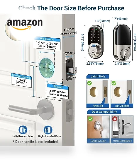 7-in-1 Smart Door Lock with Fingerprint, App Control, and Keypad — Keyless Entry, Veise