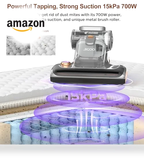 Bed Vacuum Cleaner with UV-C Light, 15Kpa Suction, 700W Powerful Double Cup Handheld Vacuums — Vacuums, JIGOO
