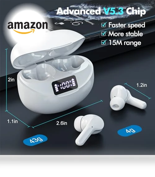 Bluetooth 5.3 Wireless Earbuds with ENC Noise Cancelling Mic — In-Ear Headphones, Bcaikair