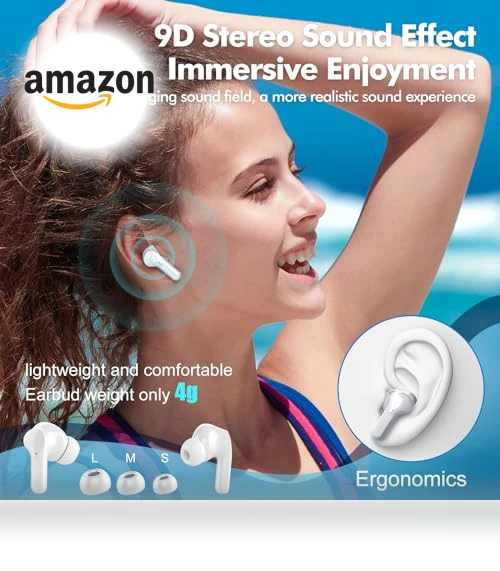 Bluetooth 5.3 Wireless Earbuds with ENC Noise Cancelling Mic — In-Ear Headphones, Bcaikair