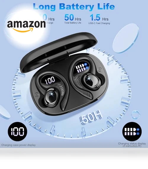 Bluetooth 5.4 Wireless Earbuds with Earhooks, 50H Playtime, ENC Noise Canceling, IP7 Waterproof — In-Ear Headphones, Hupoaf
